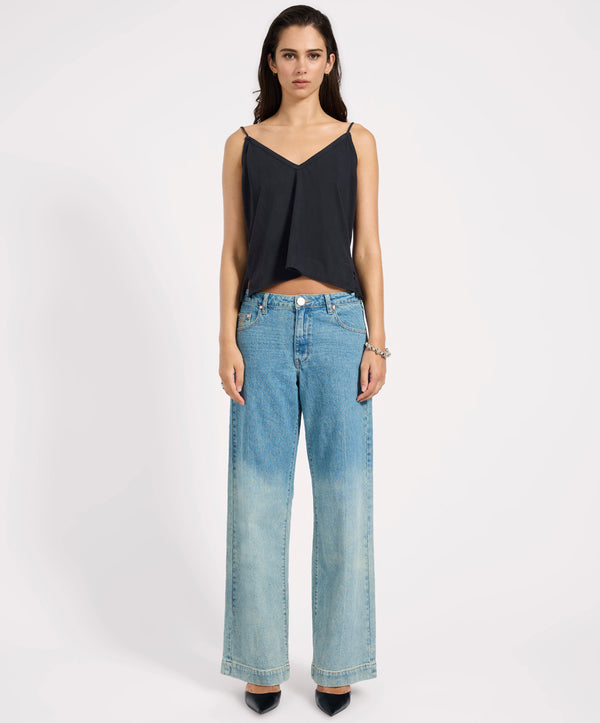 One Teaspoon Low Riders Low Waist Wide Leg Denim Jeans - Texas Blue