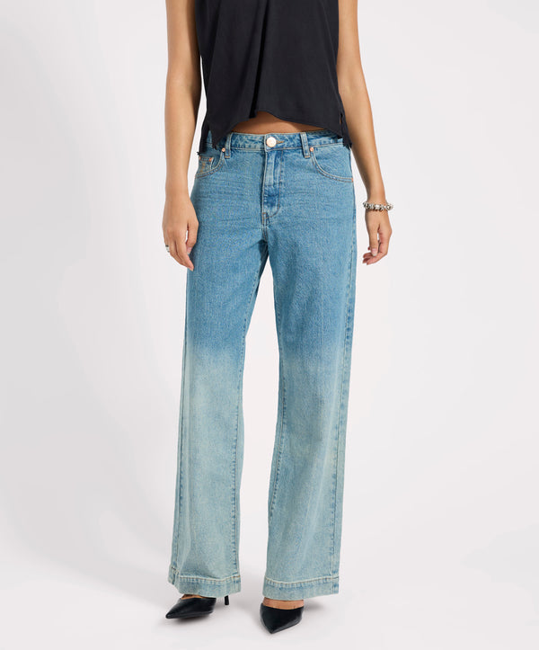 One Teaspoon Low Riders Low Waist Wide Leg Denim Jeans - Texas Blue