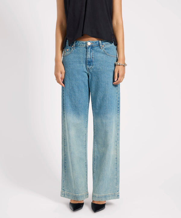 One Teaspoon Low Riders Low Waist Wide Leg Denim Jeans - Texas Blue