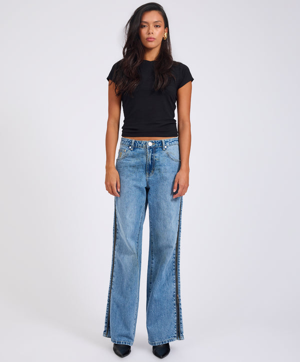 One Teaspoon Low Riders Low Waist Wide Leg Zipped Denim Jeans - Pretty Blue