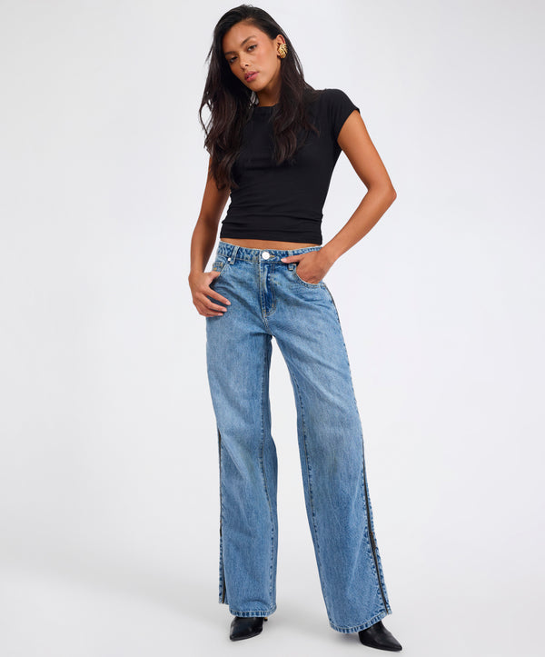 one teaspoon Low Riders Low Waist Wide Leg Zipped Denim Jeans - Pretty Blue