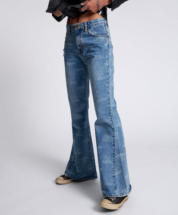 One Teaspoon Marines Mid Waist Flared Denim Jeans - Medusa