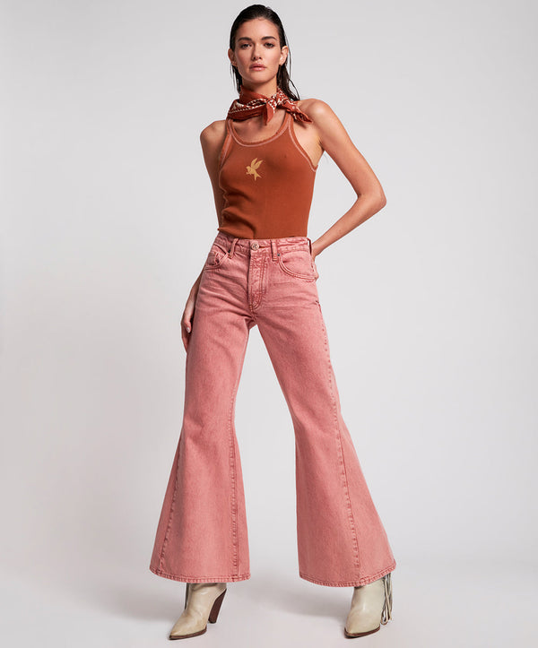 one teaspoon Marines Mid Waist Flared Denim Jeans - Vintage Red