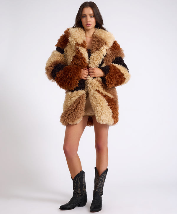 One Teaspoon Mongolian Longline Faux Fur Jacket - Tan