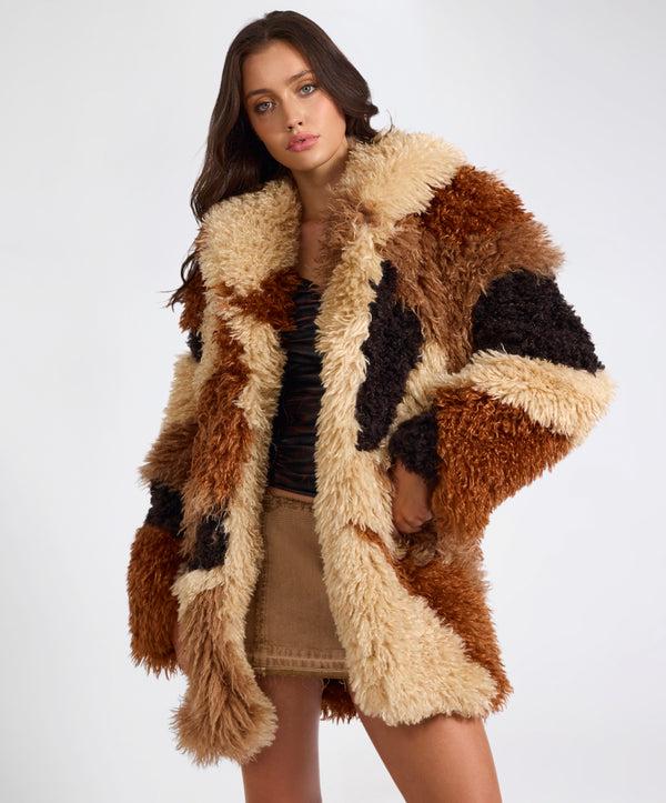 one teaspoon Mongolian Longline Faux Fur Jacket - Tan