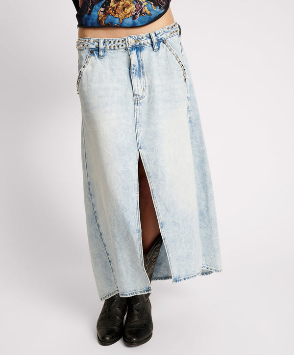 One Teaspoon Mrs Carter Low Waist Long Denim Skirt - Depeche Blue