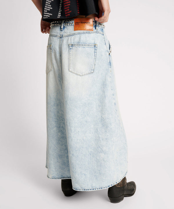 One Teaspoon Mrs Carter Low Waist Long Denim Skirt - Depeche Blue