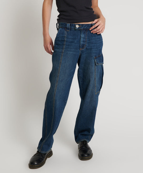 One Teaspoon New Fiction Low Waist Wide Leg Cargo Denim Jeans - Royal Blue