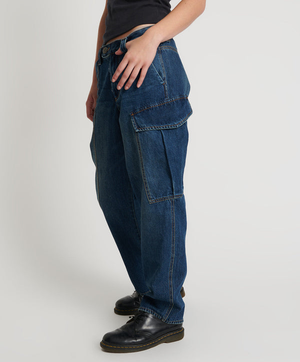 One Teaspoon New Fiction Low Waist Wide Leg Cargo Denim Jeans - Royal Blue