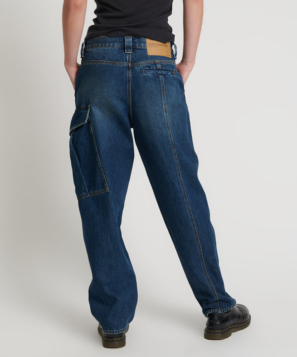 One Teaspoon New Fiction Low Waist Wide Leg Cargo Denim Jeans - Royal Blue