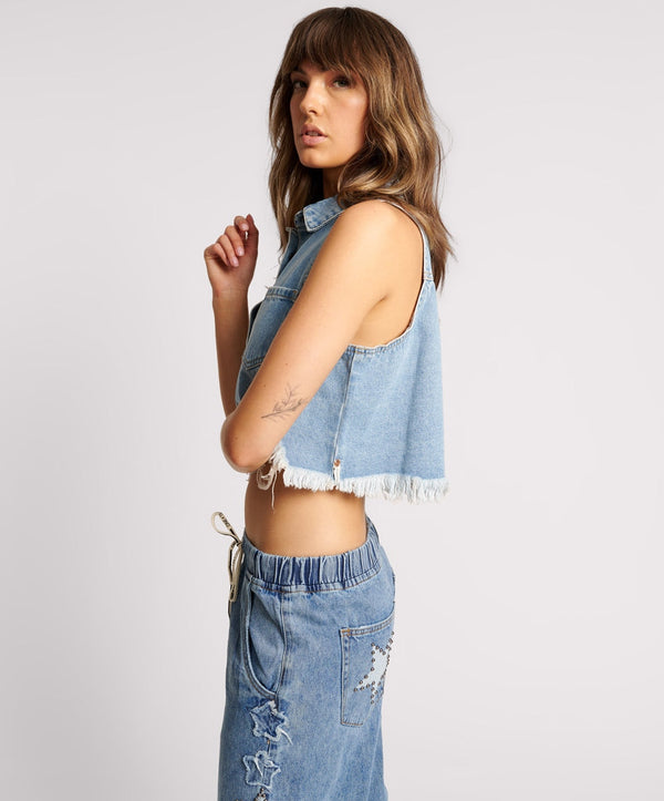 One Teaspoon Braxton Cropped Denim Top - Bolt Blue