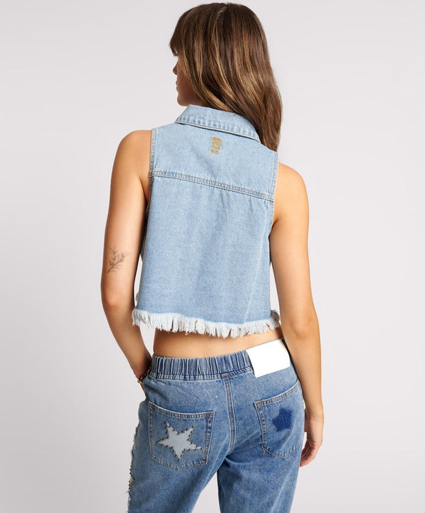 One Teaspoon Braxton Cropped Denim Top - Bolt Blue