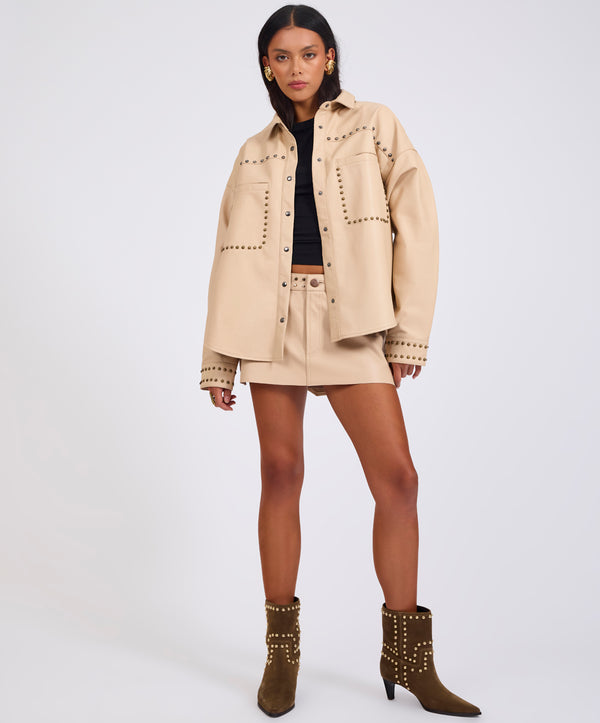 One Teaspoon Daria Studded Leather Shacket - Tan
