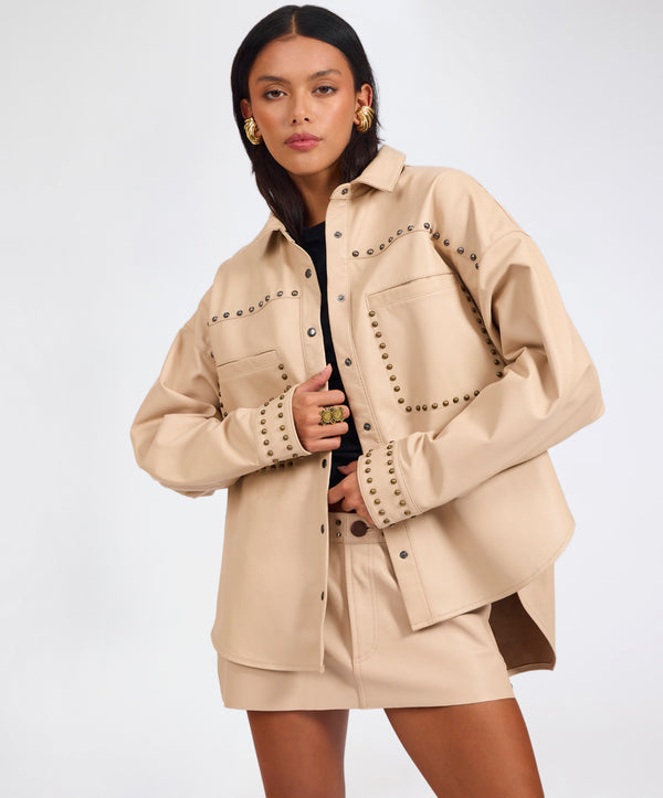 one teaspoon Daria Studded Leather Shacket - Tan