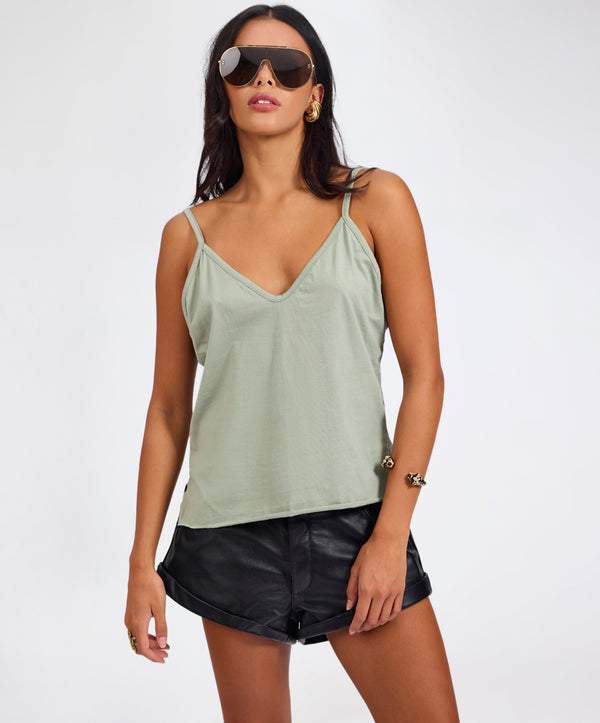 one teaspoon Deep V Front Cotton Singlet - Khaki