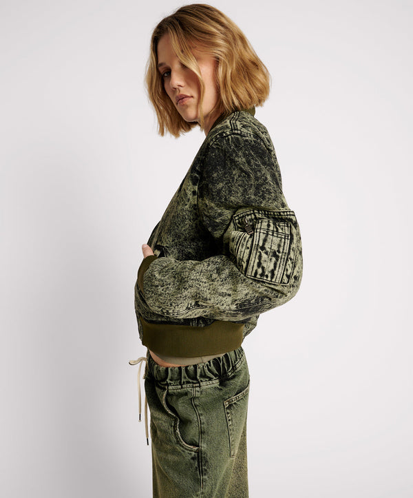 One Teaspoon Denim Bomber Jacket - Black Khaki