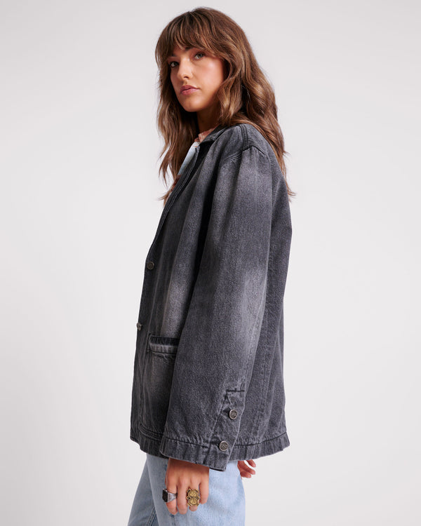 One Teaspoon Denim Boyfriend Blazer - Worn Black