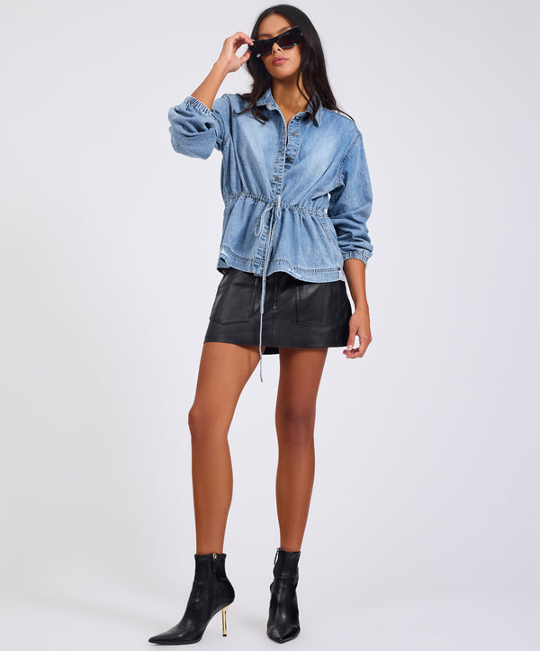 One Teaspoon Drawstring Denim Shirt - Washed Blue