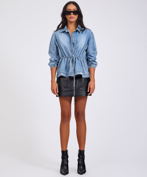 One Teaspoon Drawstring Denim Shirt - Washed Blue