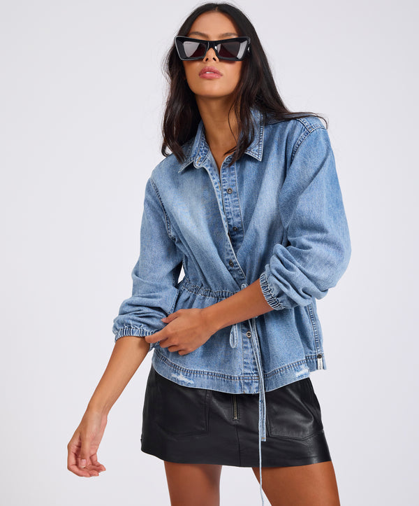 One Teaspoon Drawstring Denim Shirt - Washed Blue