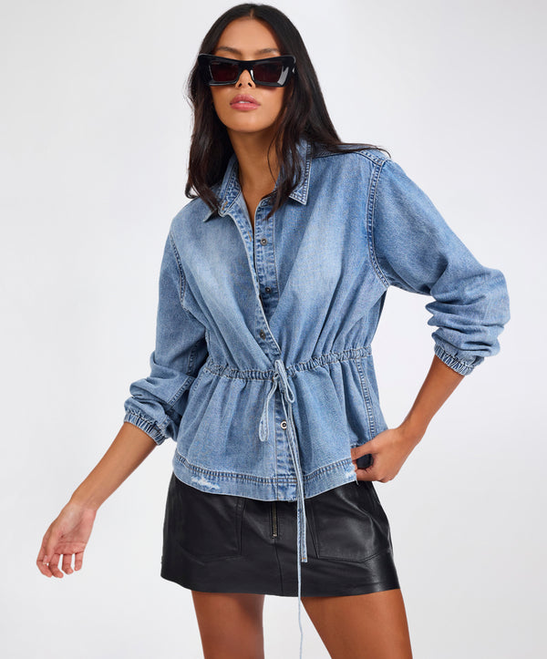 one teaspoon Drawstring Denim Shirt - Washed Blue