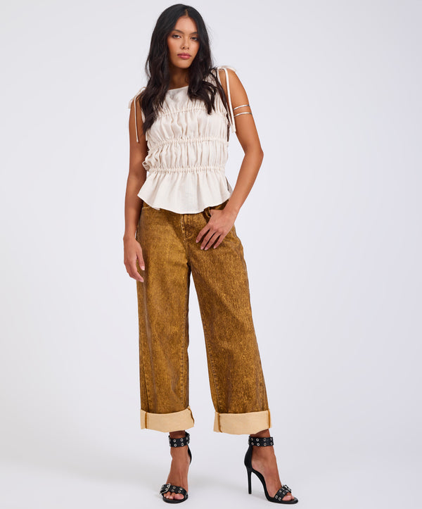 One Teaspoon Evelyn Gathered Ruched Tie Top - Cream
