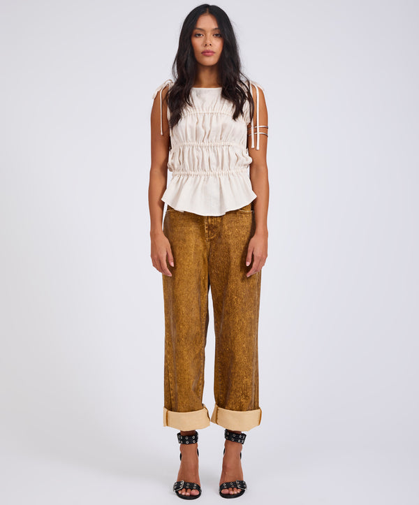 One Teaspoon Evelyn Gathered Ruched Tie Top - Cream