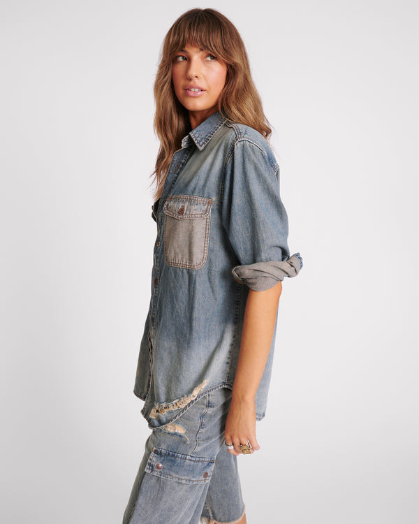 One Teaspoon Everyday Denim Shirt - Dirty Blue