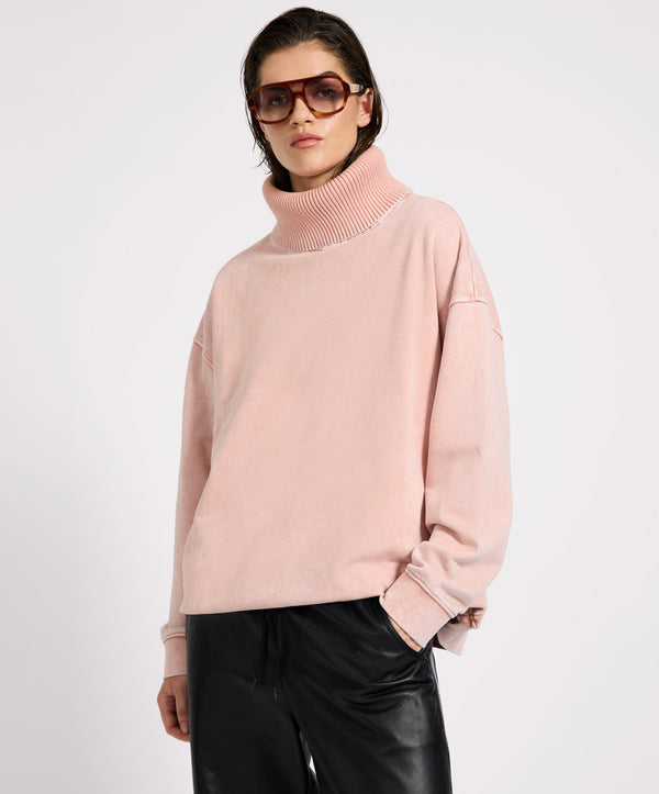 One Teaspoon Fleece Roll Neck Sweater - Blush Pink