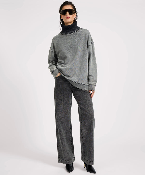 One Teaspoon Fleece Roll Neck Sweater - Worn Black