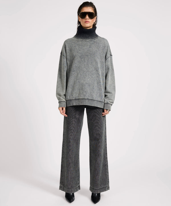 One Teaspoon Fleece Roll Neck Sweater - Worn Black