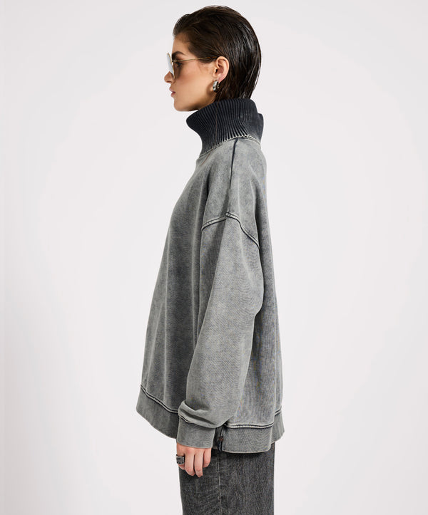 One Teaspoon Fleece Roll Neck Sweater - Worn Black