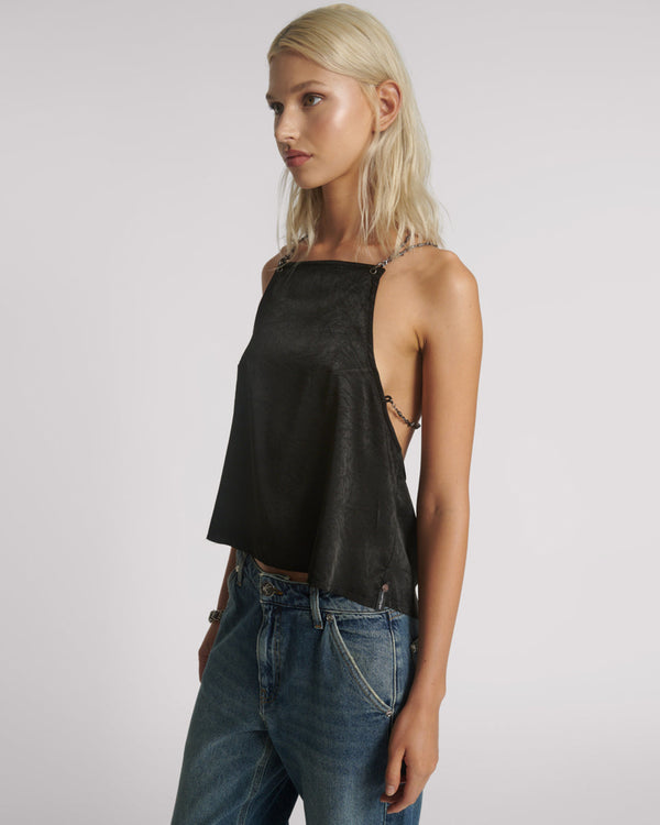 One Teaspoon Heaven Chain Satin Backless Top - Black
