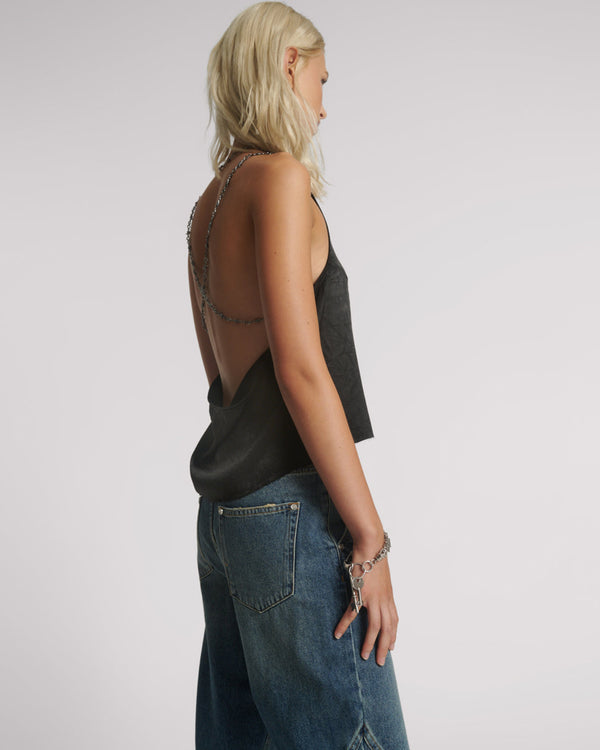 One Teaspoon Heaven Chain Satin Backless Top - Black