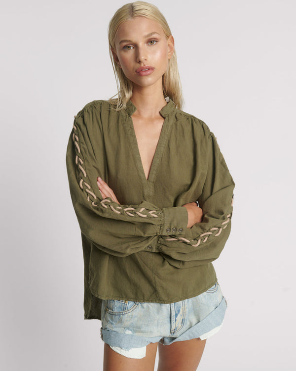 one teaspoon Johnny Linen Lace Up Shirt - Worn Khaki
