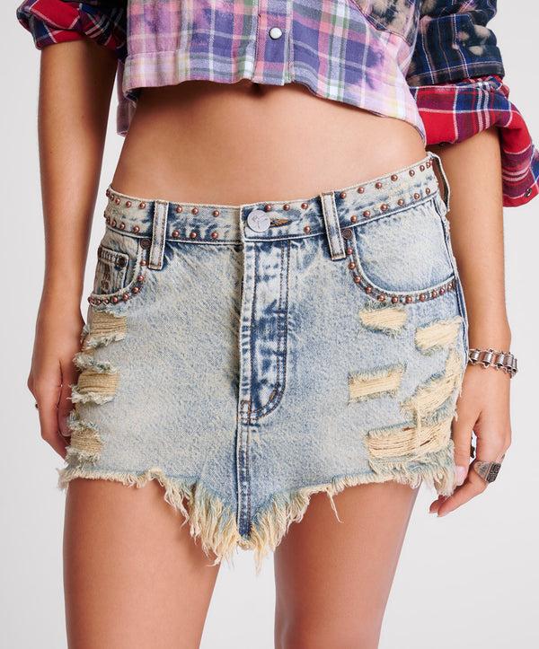 One Teaspoon Junkyard Mini Denim Skirt - Blue Dust