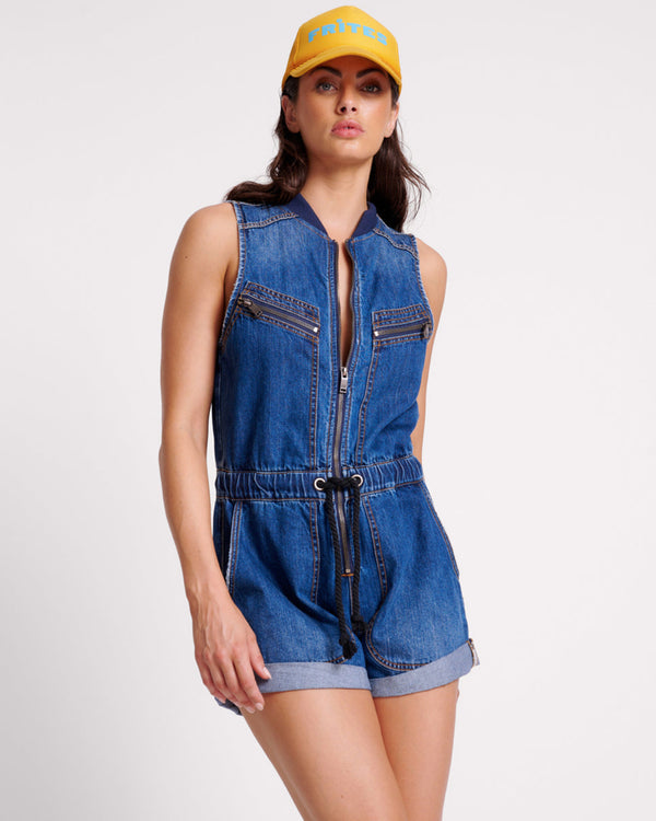 one teaspoon Lilly Sporty Denim Jumpsuit - Blue Moon