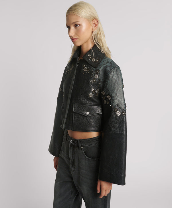 One Teaspoon Matador Leather Cropped Jacket - Black