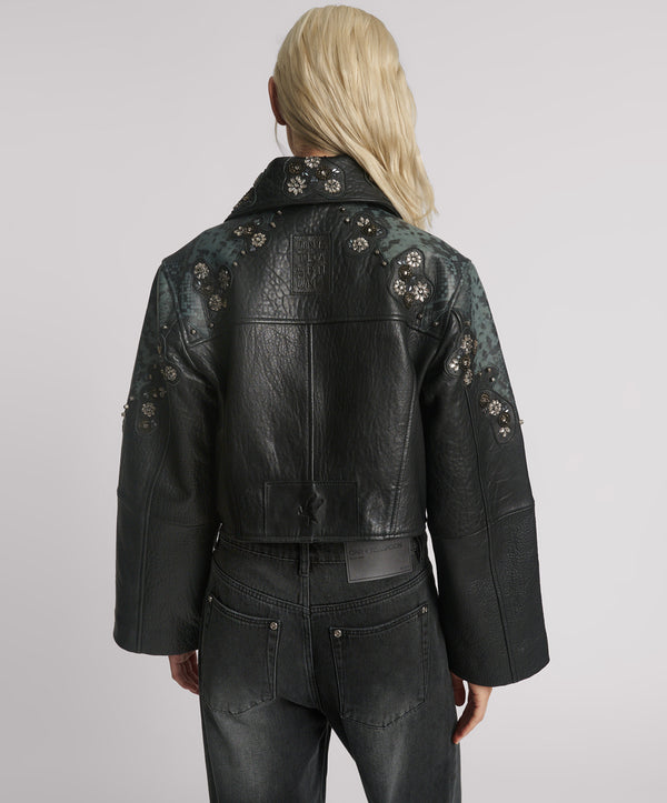 One Teaspoon Matador Leather Cropped Jacket - Black