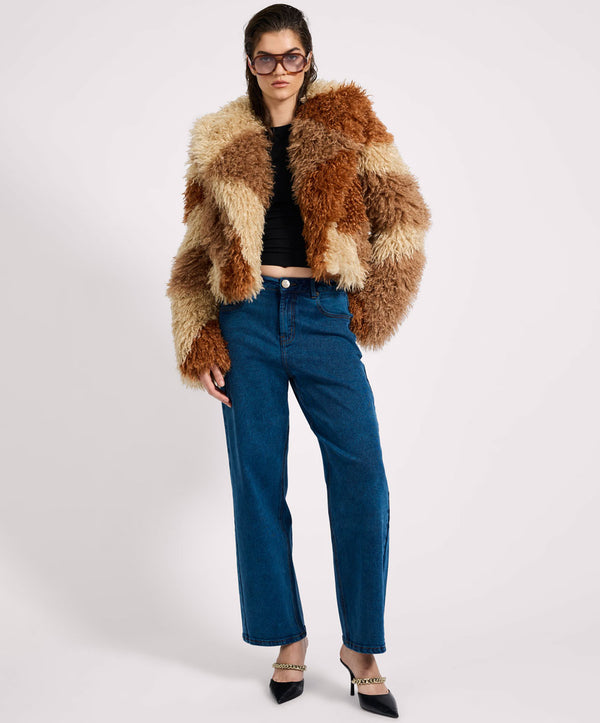 One Teaspoon Mongolian Cropped Faux Fur Jacket - Tan
