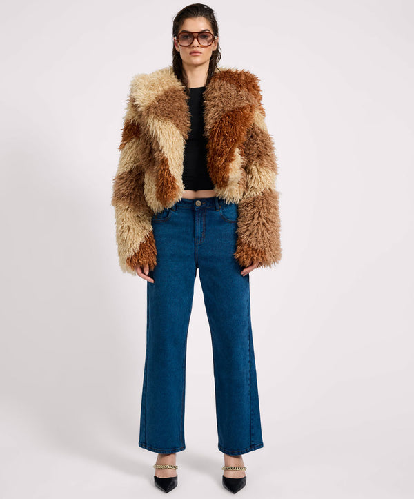 One Teaspoon Mongolian Cropped Faux Fur Jacket - Tan