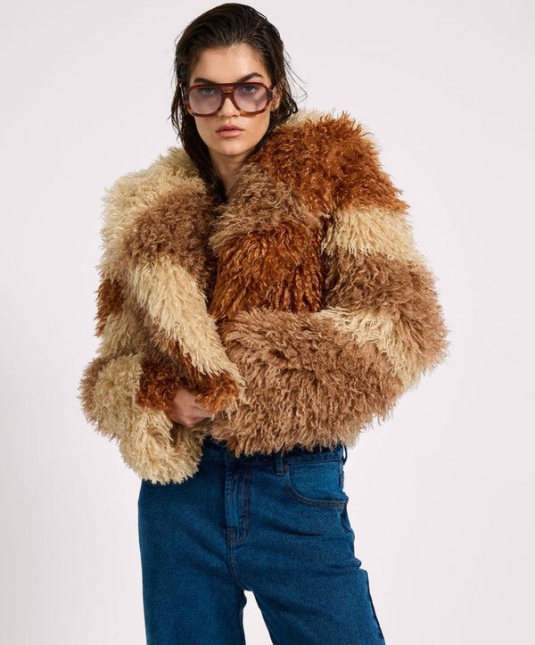 One Teaspoon Mongolian Cropped Faux Fur Jacket - Tan