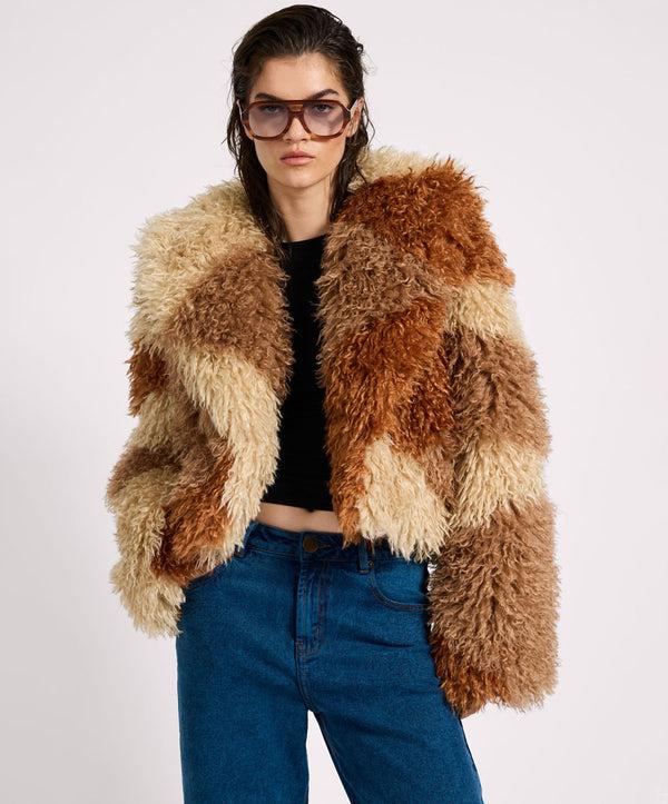one teaspoon Mongolian Cropped Faux Fur Jacket - Tan