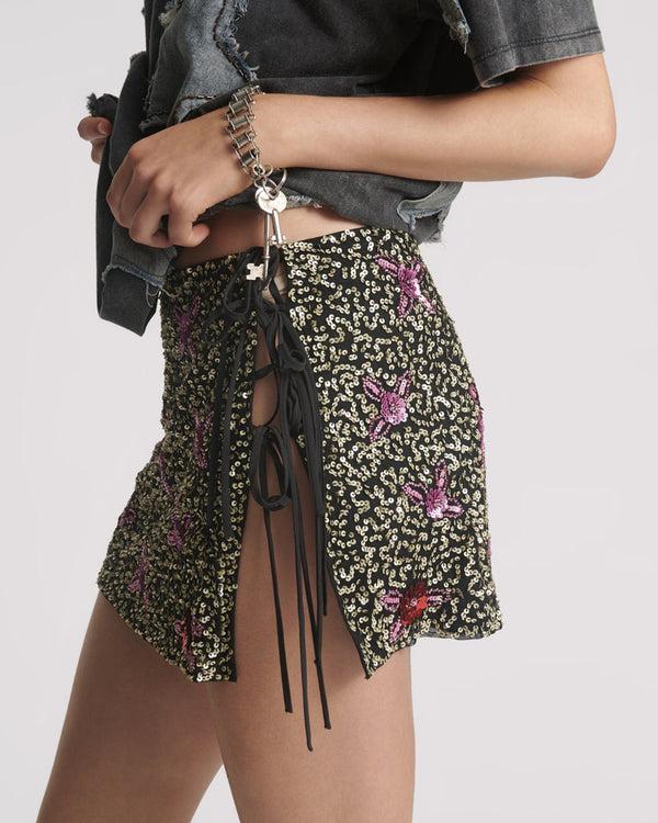 One Teaspoon Pamela Hand Sequin Mini Skirt - Silver