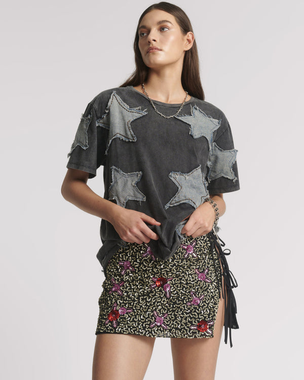 one teaspoon Pamela Hand Sequin Mini Skirt - Silver