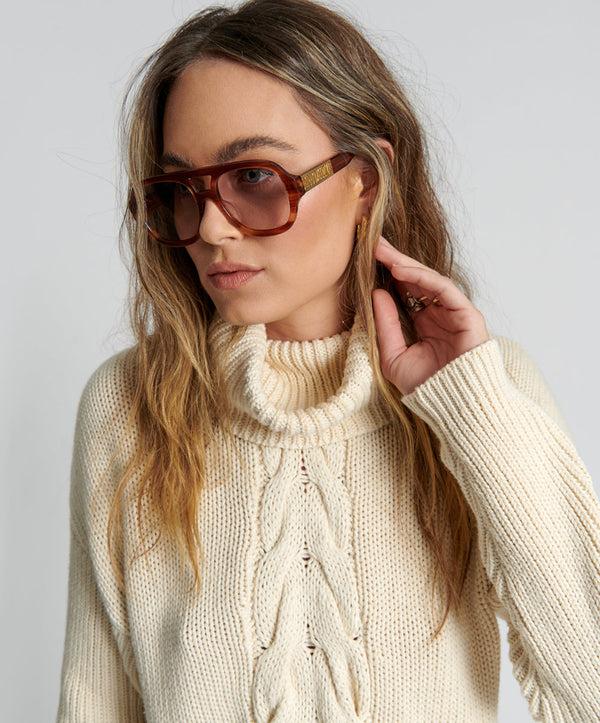 One Teaspoon Poison Cable Knit Sweater Cream - Creme