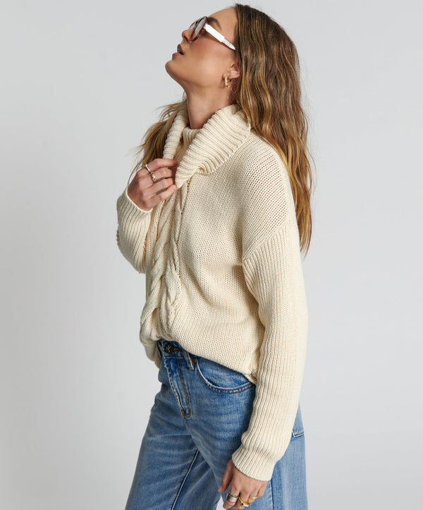 One Teaspoon Poison Cable Knit Sweater Cream - Creme