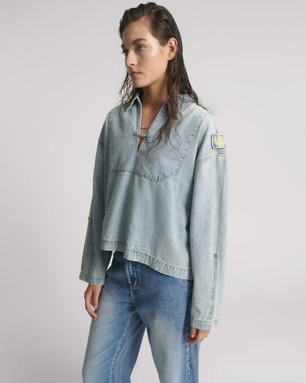 One Teaspoon Retro Pullover Denim Shirt - Soft Blue