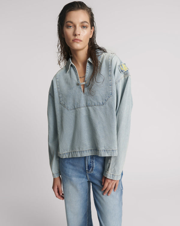 one teaspoon Retro Pullover Denim Shirt - Soft Blue