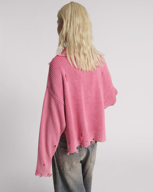 One Teaspoon Rib College Pullover Sweater - Pink
